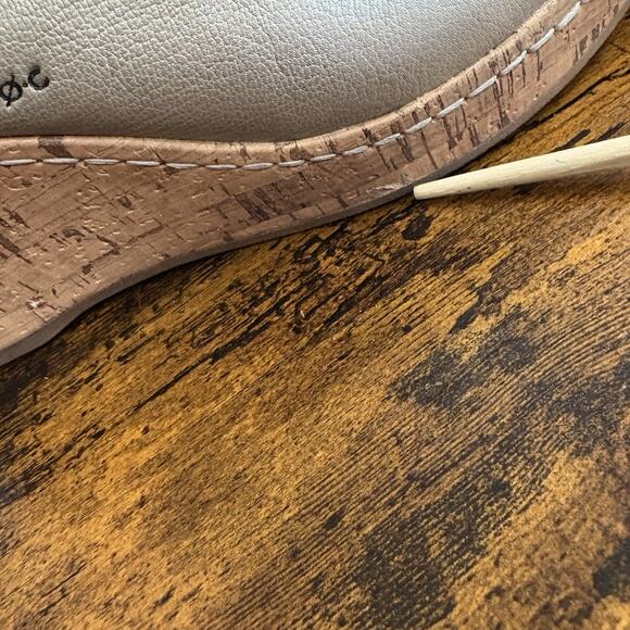 Born Wedge Sandal Womens Sz 9M Gold Pewter Leather Cork Rosette Boho Peasant - Picture 12 of 14